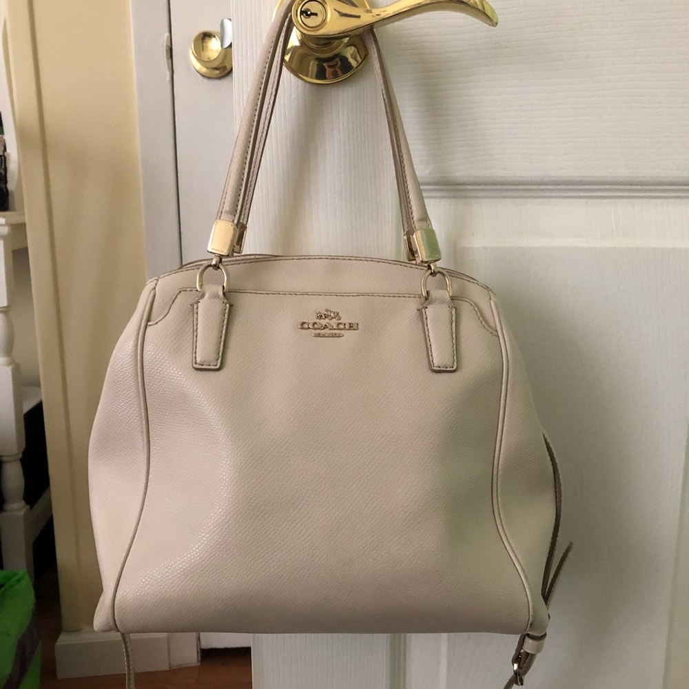 Coach Pebbled Leather Satchel Bag - Cream